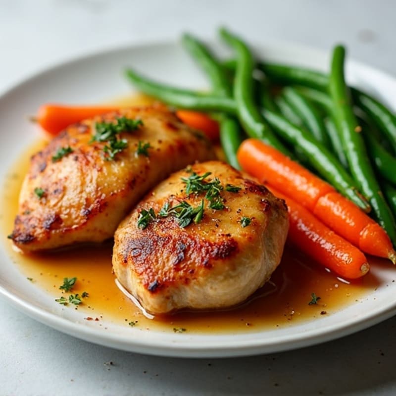 Roasted Chicken Thighs with Maple Glazed Carrots and Crispy Green Beans