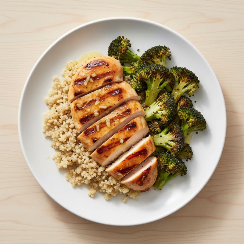 Grilled Chicken Breast with Quinoa and Roasted Broccoli