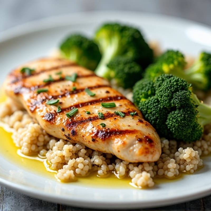 Grilled Chicken Breast with Quinoa and Roasted Broccoli