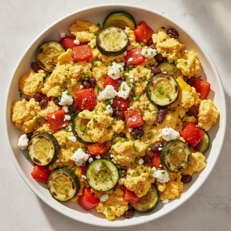 Hearty Scrambled Eggs with Roasted Vegetables