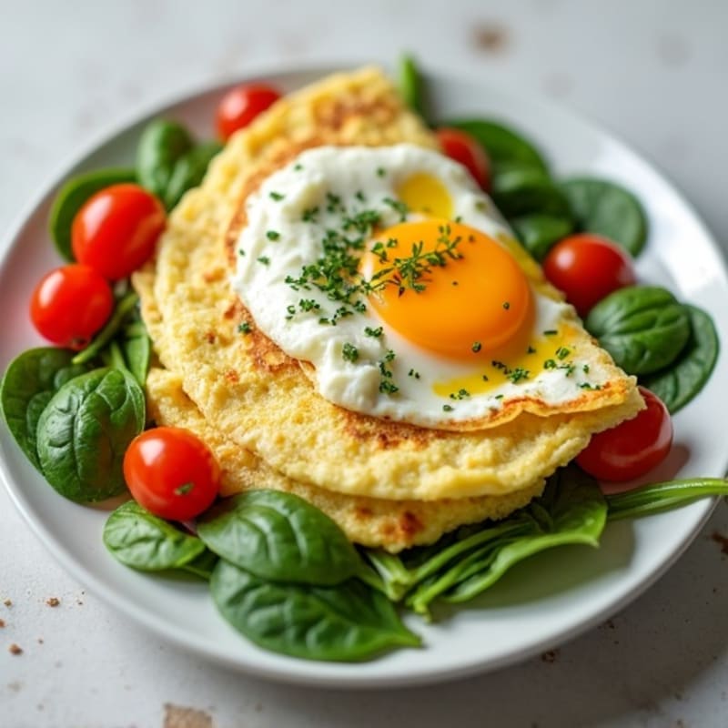 Egg White Spinach Omelette with Cottage Cheese and Cherry Tomatoes