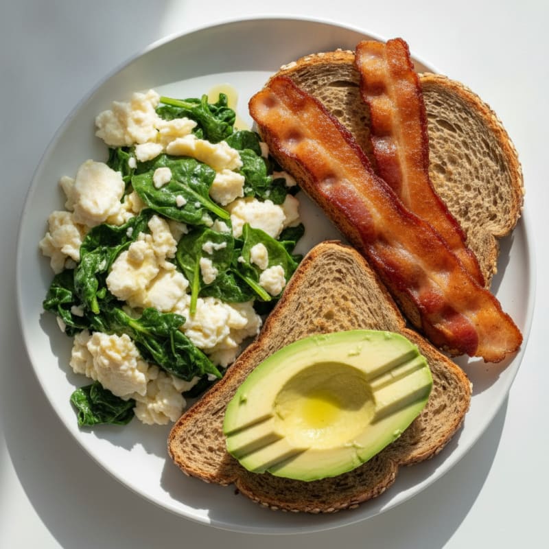 Crispy Turkey Bacon and Egg White Scramble with Spinach