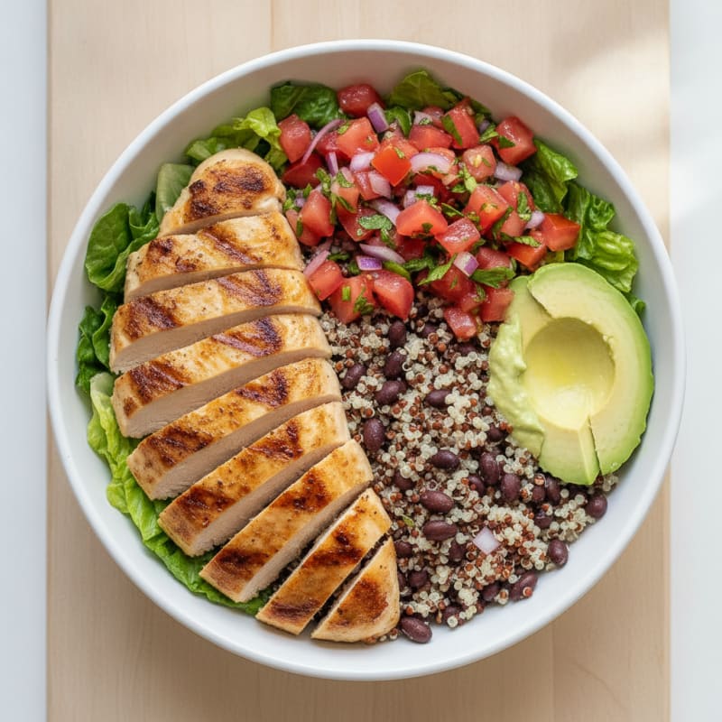 Grilled Chicken and Quinoa Burrito Bowl with Fresh Salsa