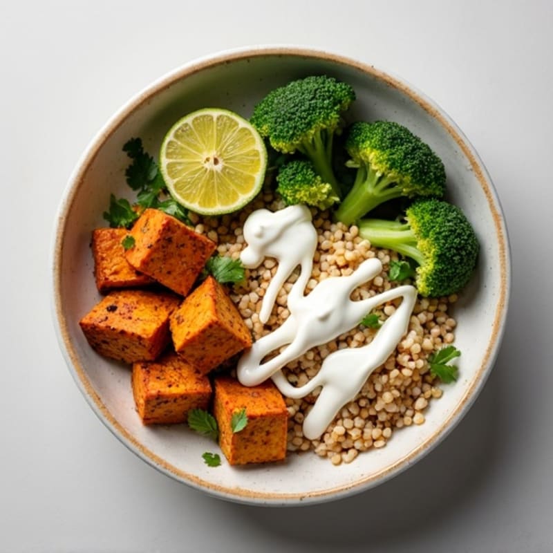 Crispy Tofu and Quinoa Power Bowl with Roasted Broccoli