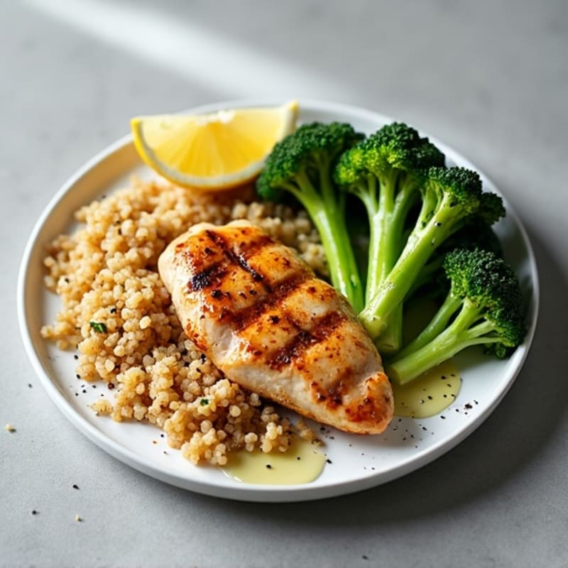 Grilled Chicken Breast with Quinoa and Roasted Broccoli