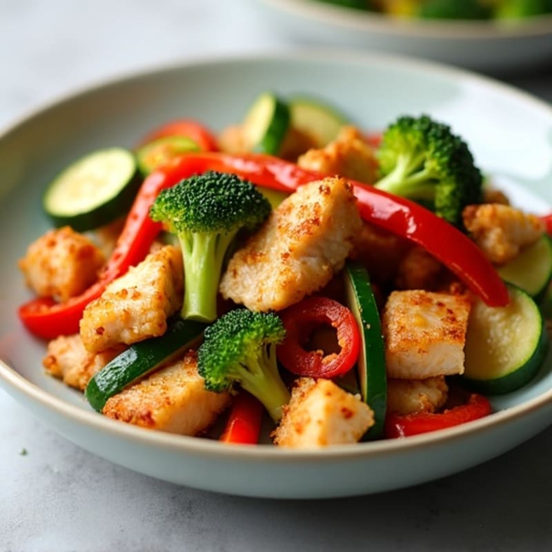 Crispy Chicken and Fresh Vegetable Stir-Fry with Savory Garlic Sauce