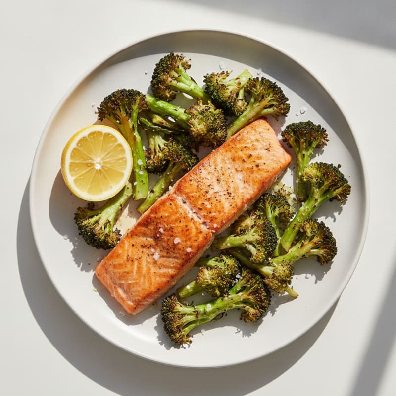 Seared Salmon with Roasted Broccoli and Lemon
