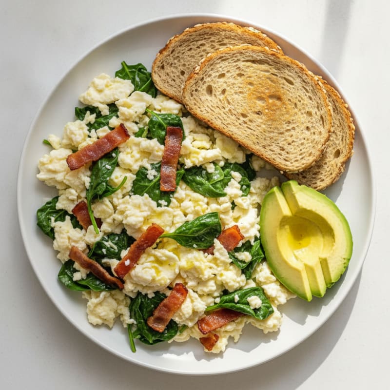 Egg White Scramble with Spinach and Turkey Bacon