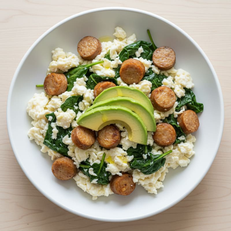Egg White Scramble with Spinach and Turkey Sausage