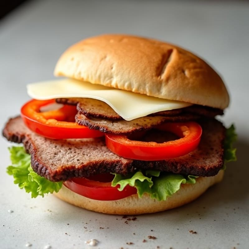 Lean Steak and Bell Pepper Sandwich with Melted Provolone
