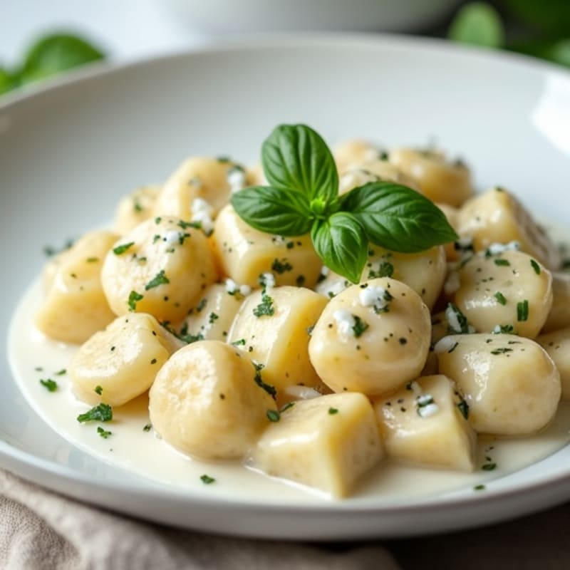 Herb-Ricotta Gnocchi with Roasted Garlic Cream Sauce