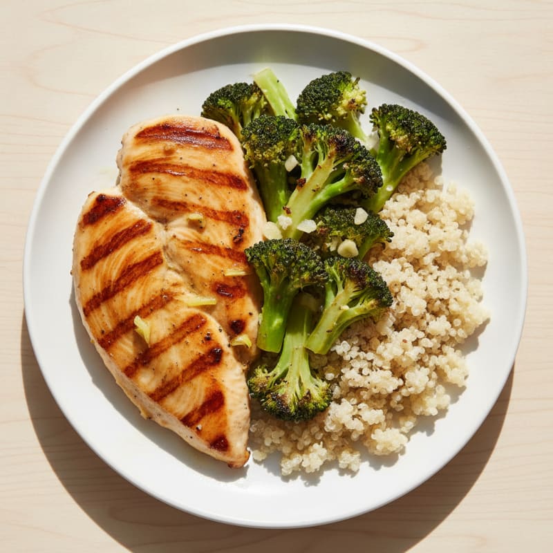Grilled Chicken Breast with Roasted Broccoli and Quinoa