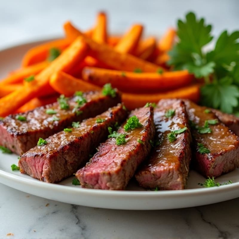 Sheet Pan Garlic Herb Steak Bites with Crispy Sweet Potato Fries
