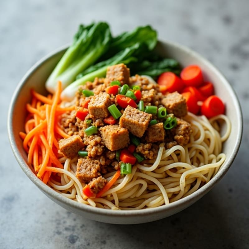 Spicy Ginger-Garlic Ground Pork Noodle Bowl