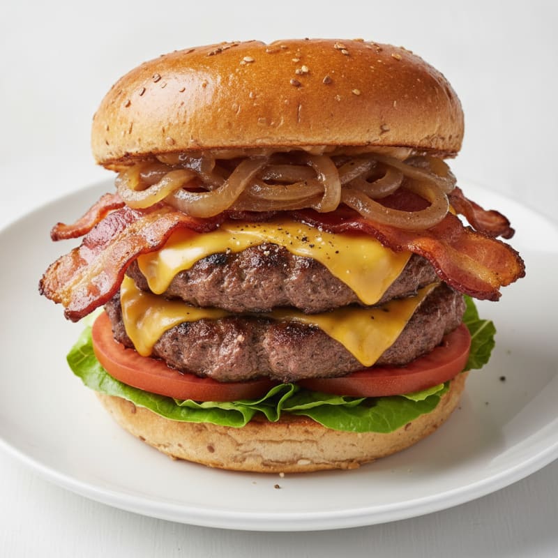 Double Bacon Cheeseburger with Caramelized Onions