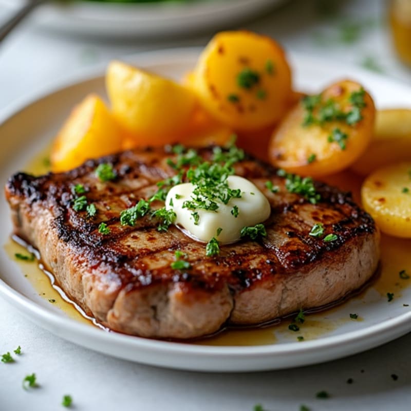 Herb-Garlic Butter Steak with Roasted Gold Potatoes