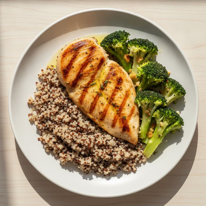 Grilled Chicken Breast with Quinoa and Steamed Broccoli