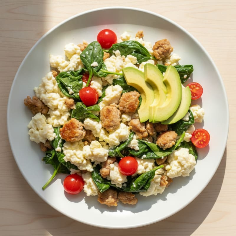 Egg White and Turkey Sausage Scramble with Spinach