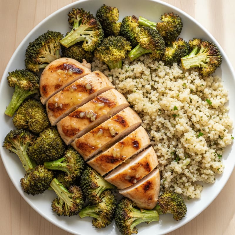 Grilled Lemon Chicken Breast with Quinoa and Roasted Broccoli