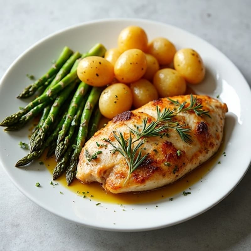 Herb-Roasted Chicken with Roasted Asparagus and Crispy Potatoes