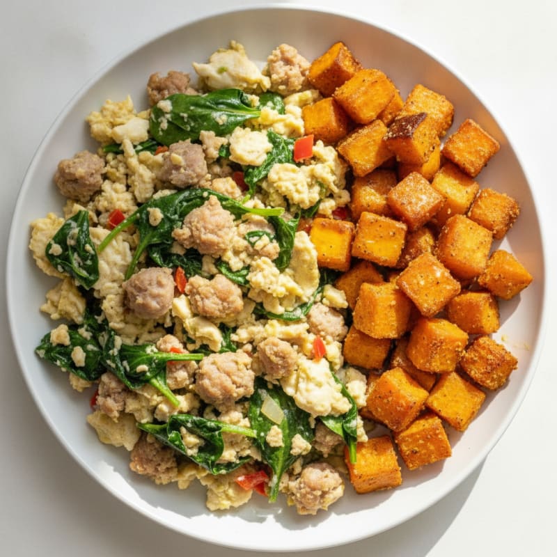 Egg White and Turkey Sausage Scramble with Spinach