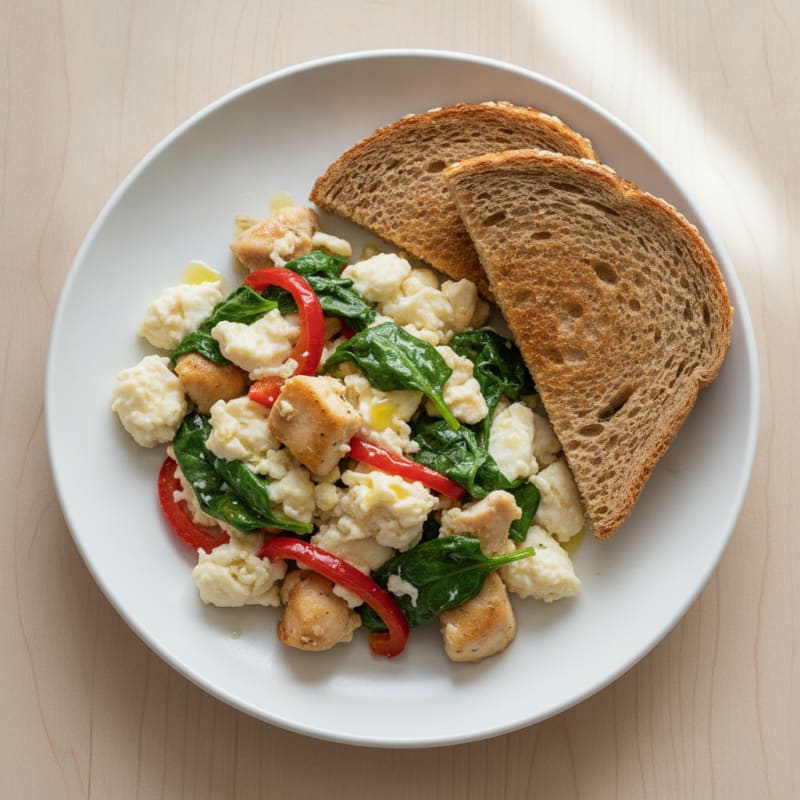 Egg White and Chicken Scramble with Whole Wheat Toast