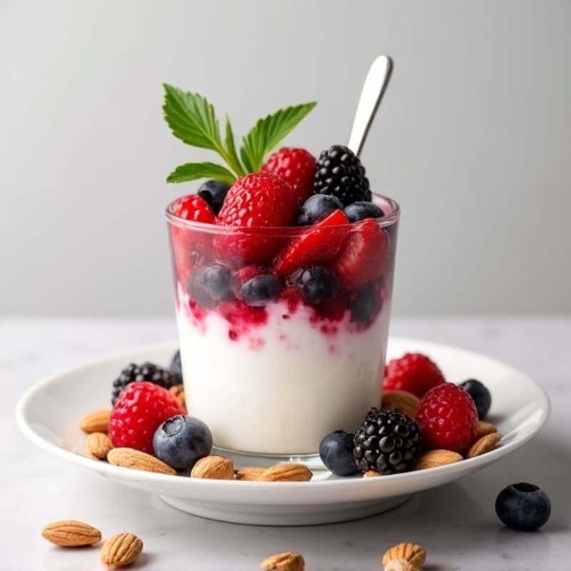 Greek Yogurt Parfait with Mixed Berries and Almonds