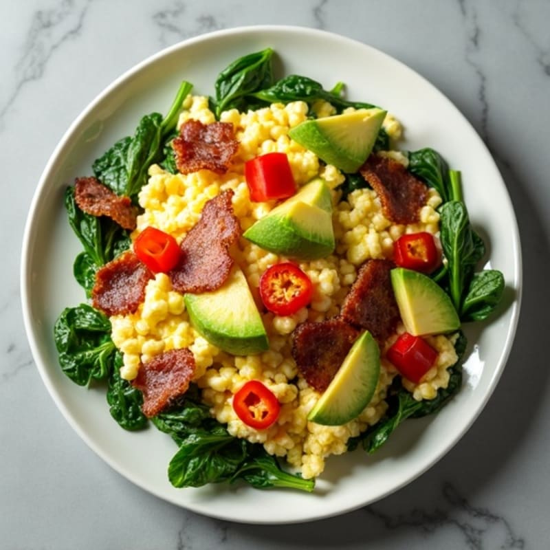 Cottage Cheese Scramble with Spinach and Turkey Bacon