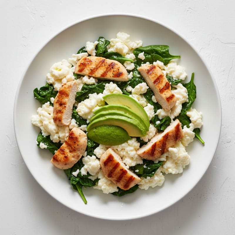 Egg White Spinach Scramble with Grilled Chicken