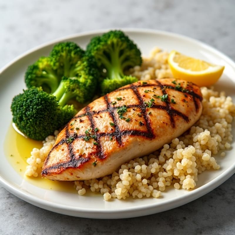 Grilled Chicken Breast with Quinoa and Roasted Broccoli