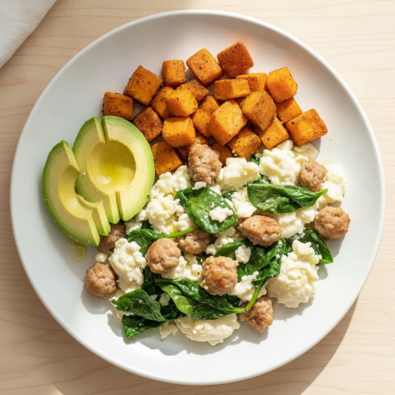 Egg White and Turkey Sausage Scramble with Spinach