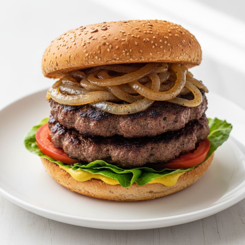 Classic Beef Burger with Caramelized Onions