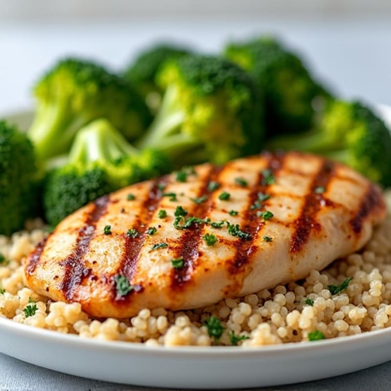 Grilled Chicken Breast with Quinoa and Steamed Broccoli
