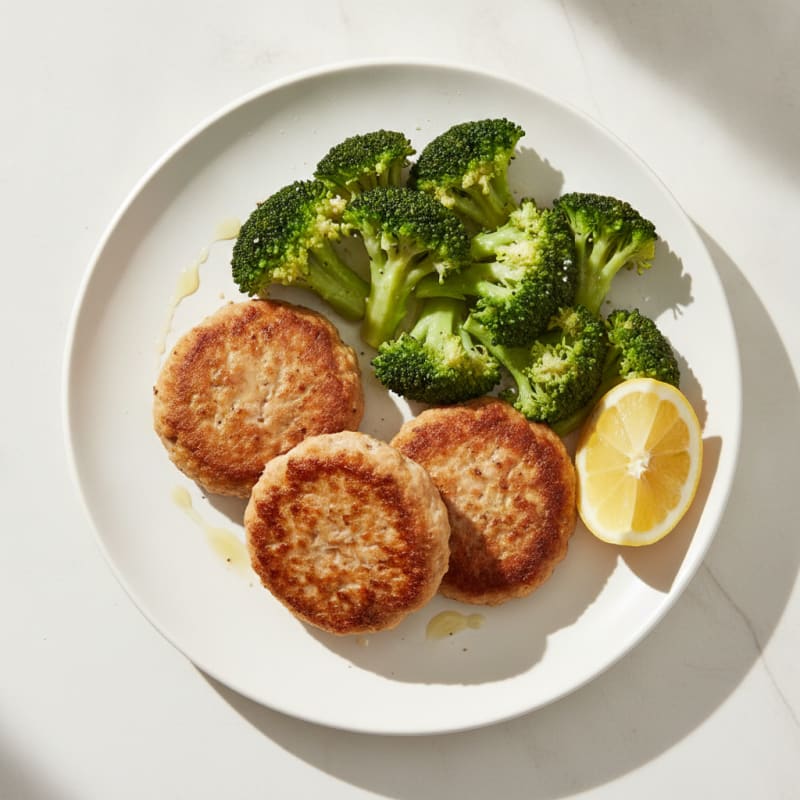 Seared Turkey Patties with Steamed Broccoli
