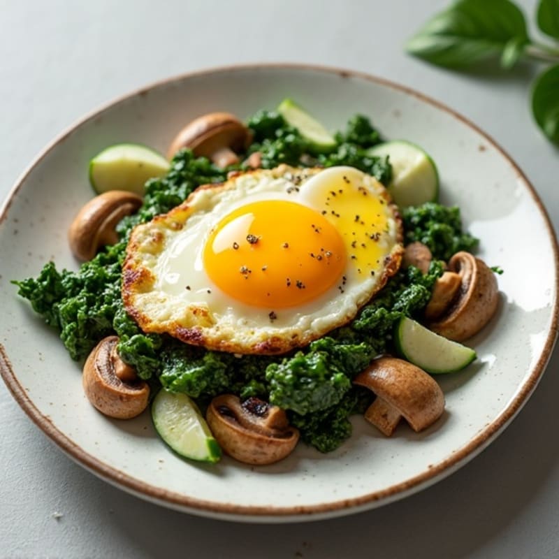 Egg and Spinach Scramble with Sautéed Mushrooms and Lean Beef