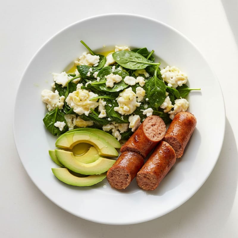 Egg White and Spinach Scramble with Grilled Turkey Sausage