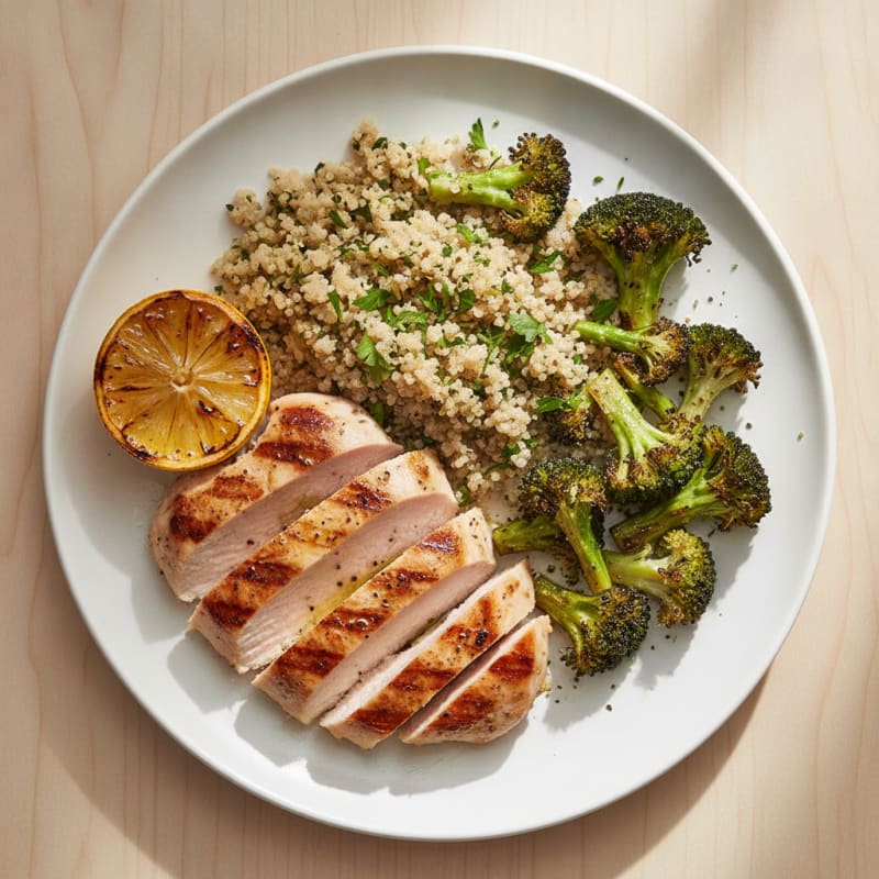 Grilled Turkey Breast with Roasted Broccoli and Quinoa