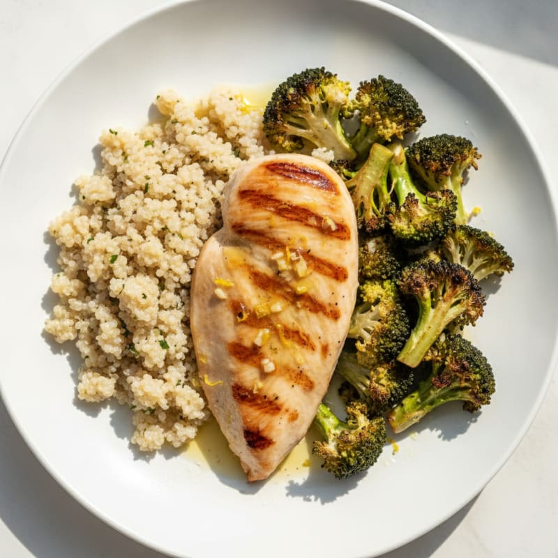 Grilled Chicken Breast with Quinoa and Roasted Broccoli
