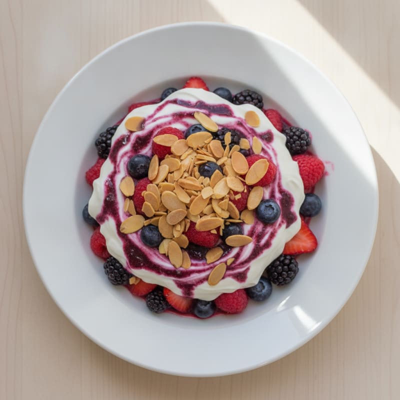 Greek Yogurt Protein Parfait with Mixed Berries and Almonds