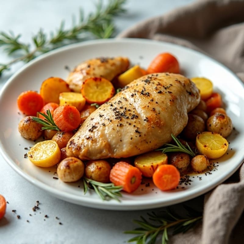 Sheet Pan Lemon Herb Roasted Chicken with Crispy Root Vegetables