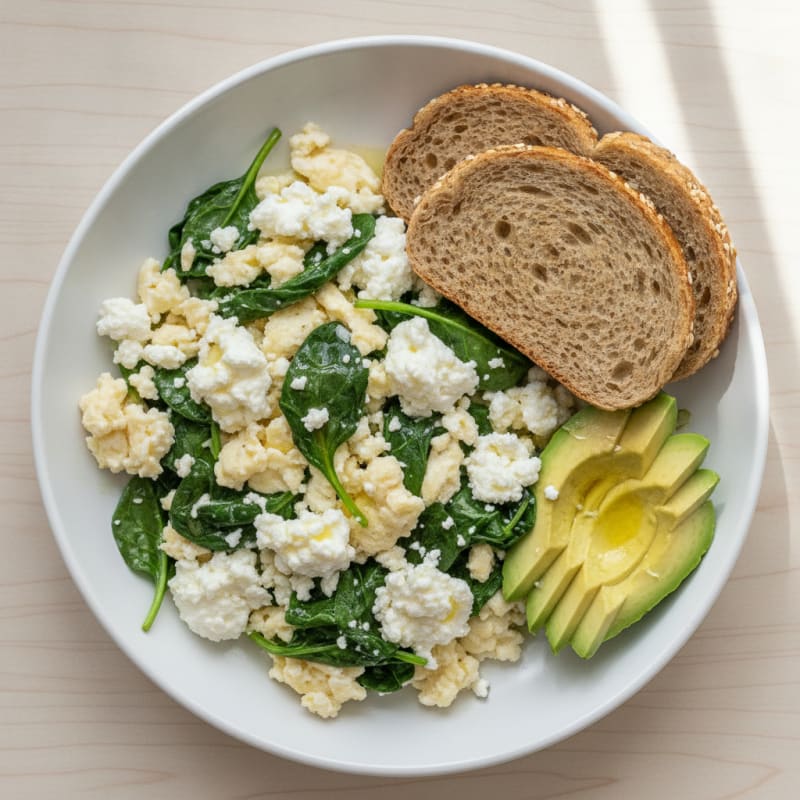 Egg White and Spinach Scramble with Cottage Cheese