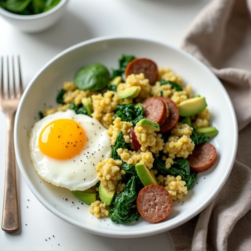 Egg White and Turkey Sausage Scramble with Spinach