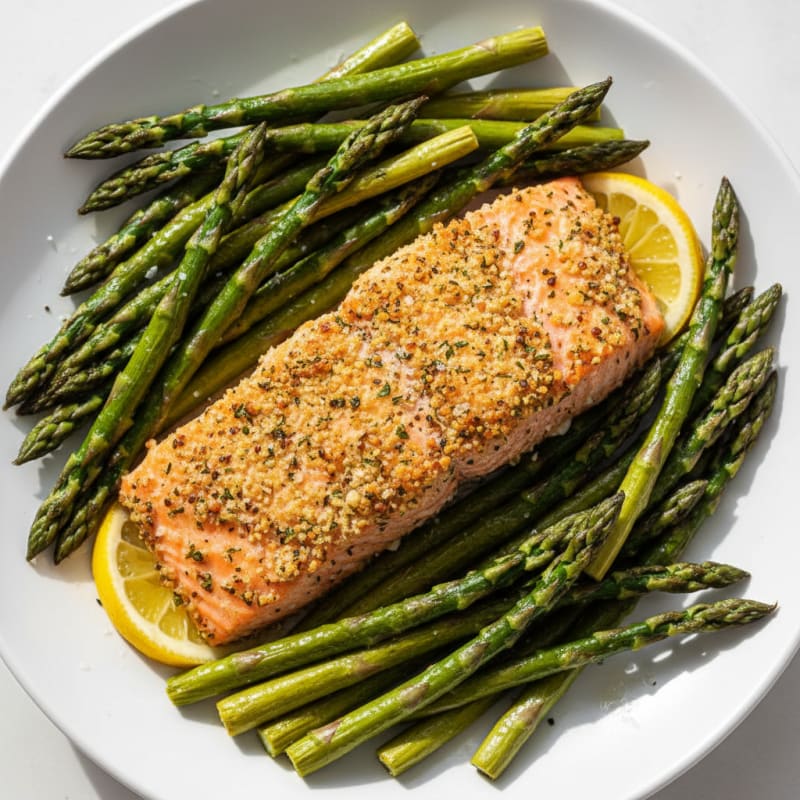 Golden Herb-Crusted Salmon with Roasted Asparagus