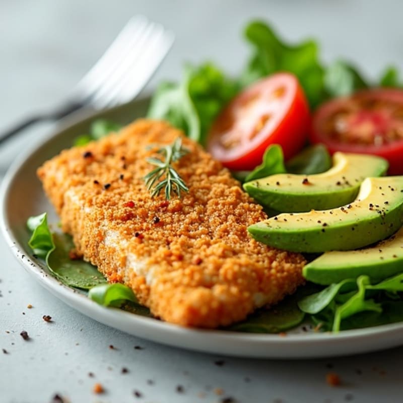 Crispy Baked Fish Fillets with Avocado Tomato Salad