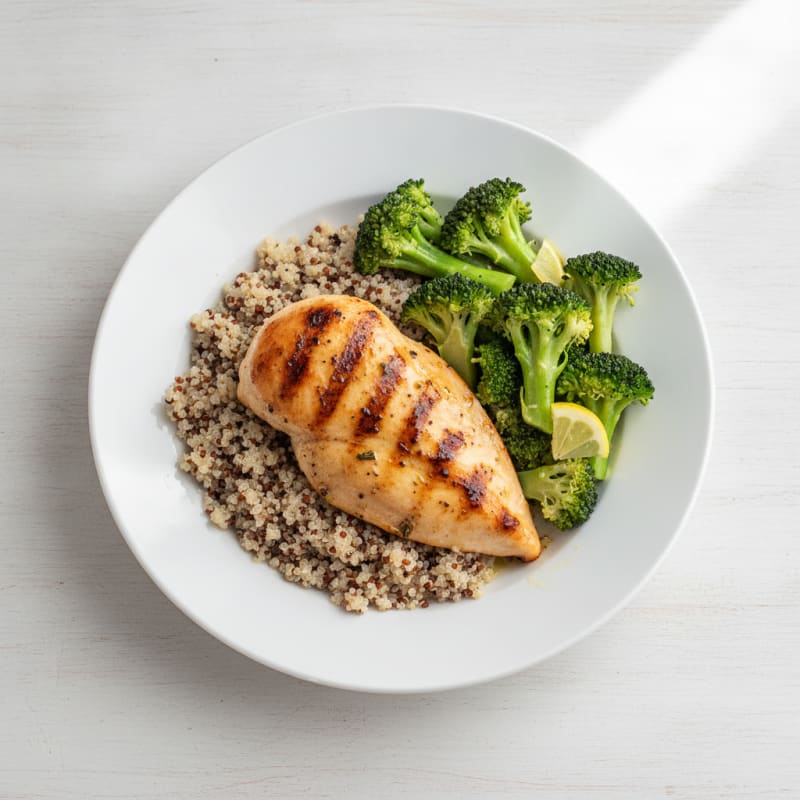 Grilled Chicken Breast with Quinoa and Steamed Broccoli