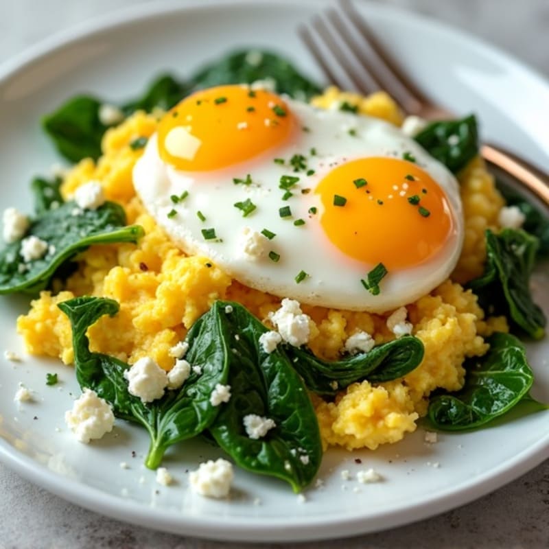 Fluffy Scrambled Eggs with Spinach and Feta
