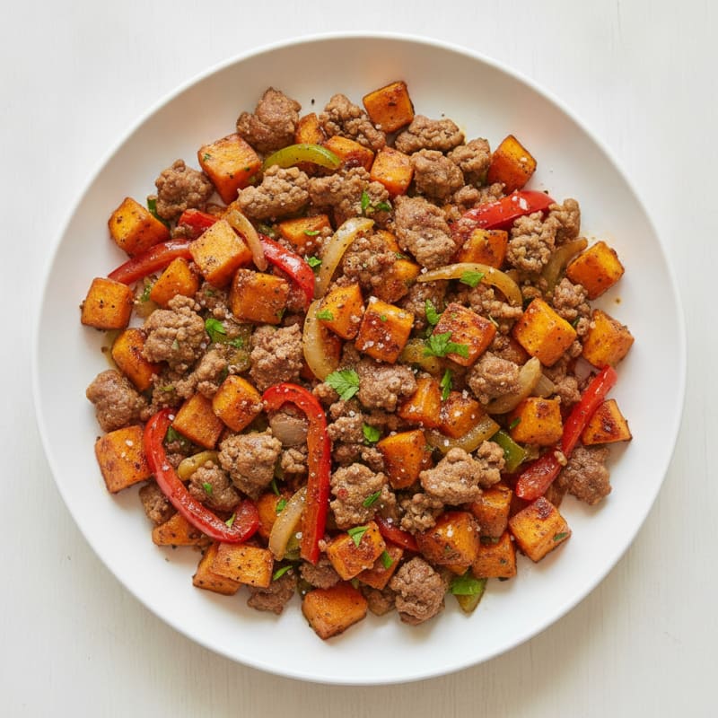 Sweet Potato and Beef Hash with Peppers