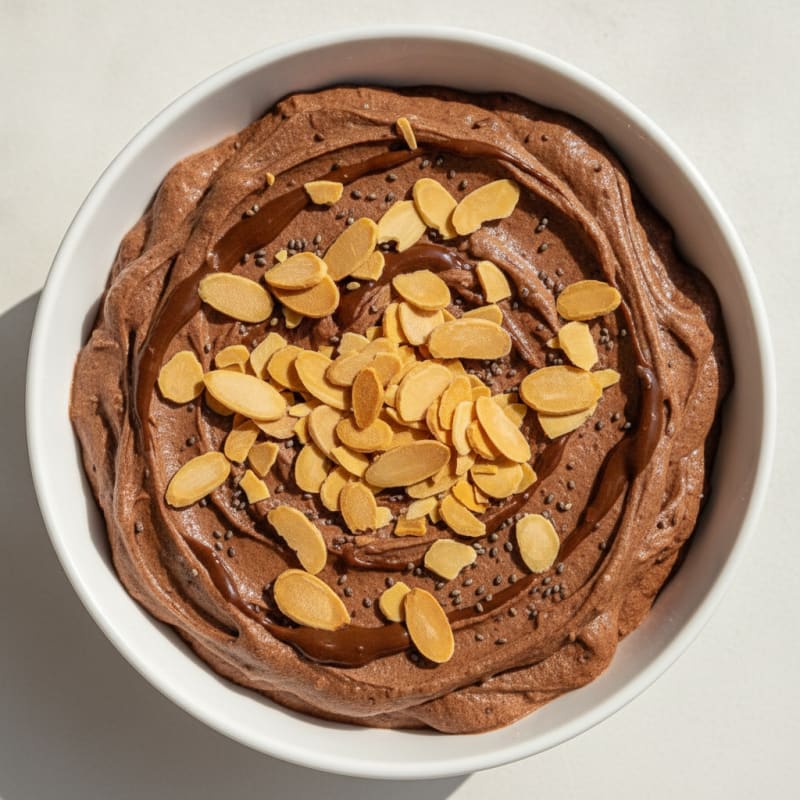 Chocolate Protein Mousse with Sliced Almonds