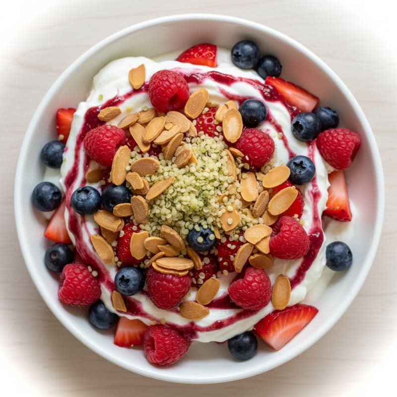 Greek Yogurt Protein Parfait with Mixed Berries and Almonds