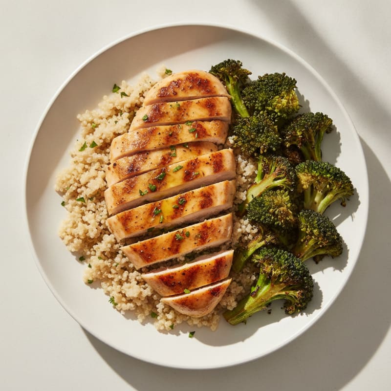 Grilled Chicken Breast with Quinoa and Roasted Broccoli